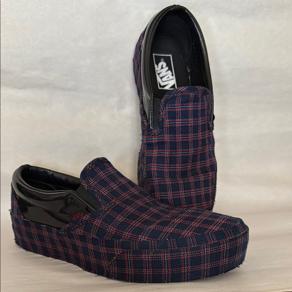 Vans Plaid Slip-On Sneakers - Red and Blue